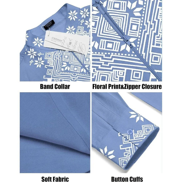 Men's Blue Shirt Long Sleeve Floral Print Casual Cotton Beach Hippie T Shirt - Picture 5 of 7